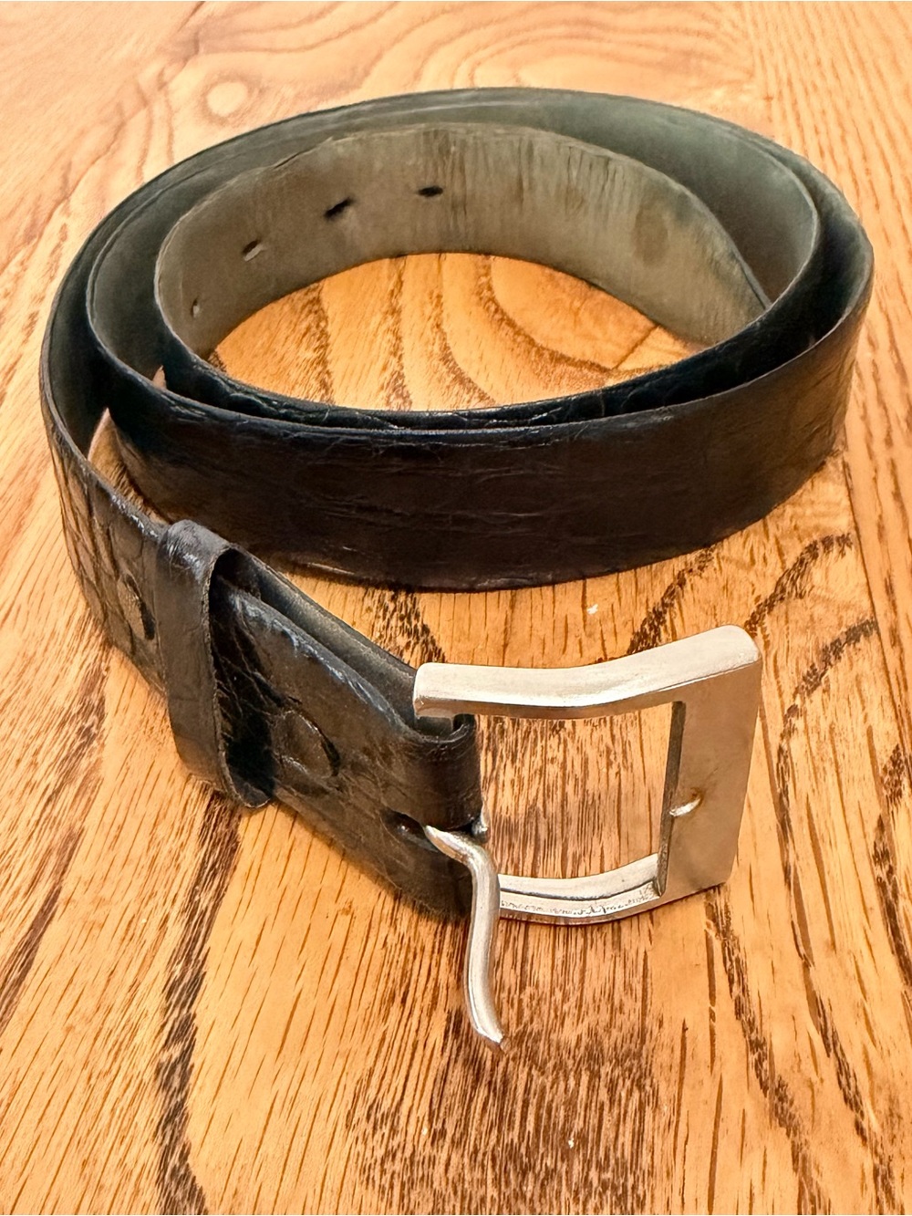 Vtg Hickok Pioneer Alligator Belt Size 38 Black Cashmere Suede Cowhide Lining